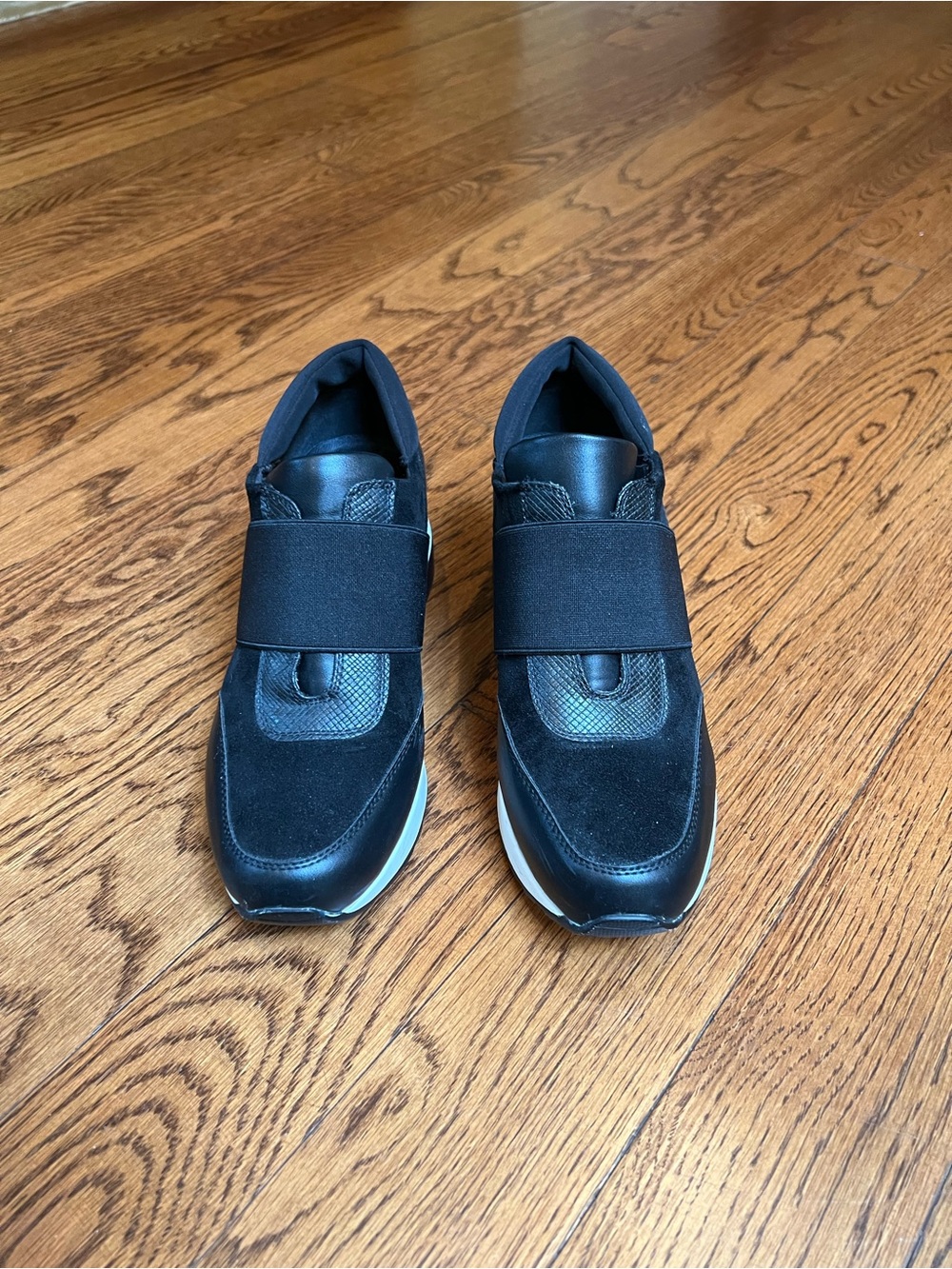 Women’s Black Wedge Slip-On Sneakers with Elastic Strap
